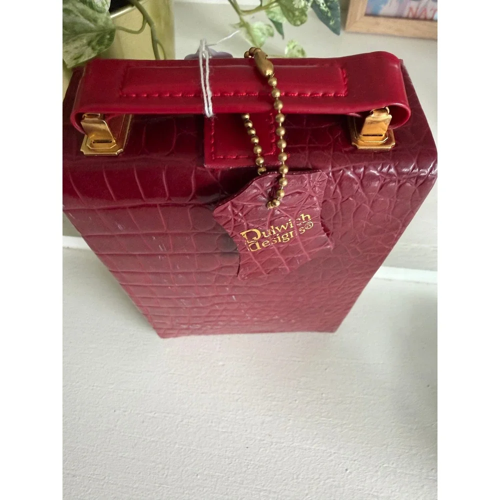 Dulwich Designs Burgundy Croc Embossed Jewelry Travel Case with Mirror & Handle
